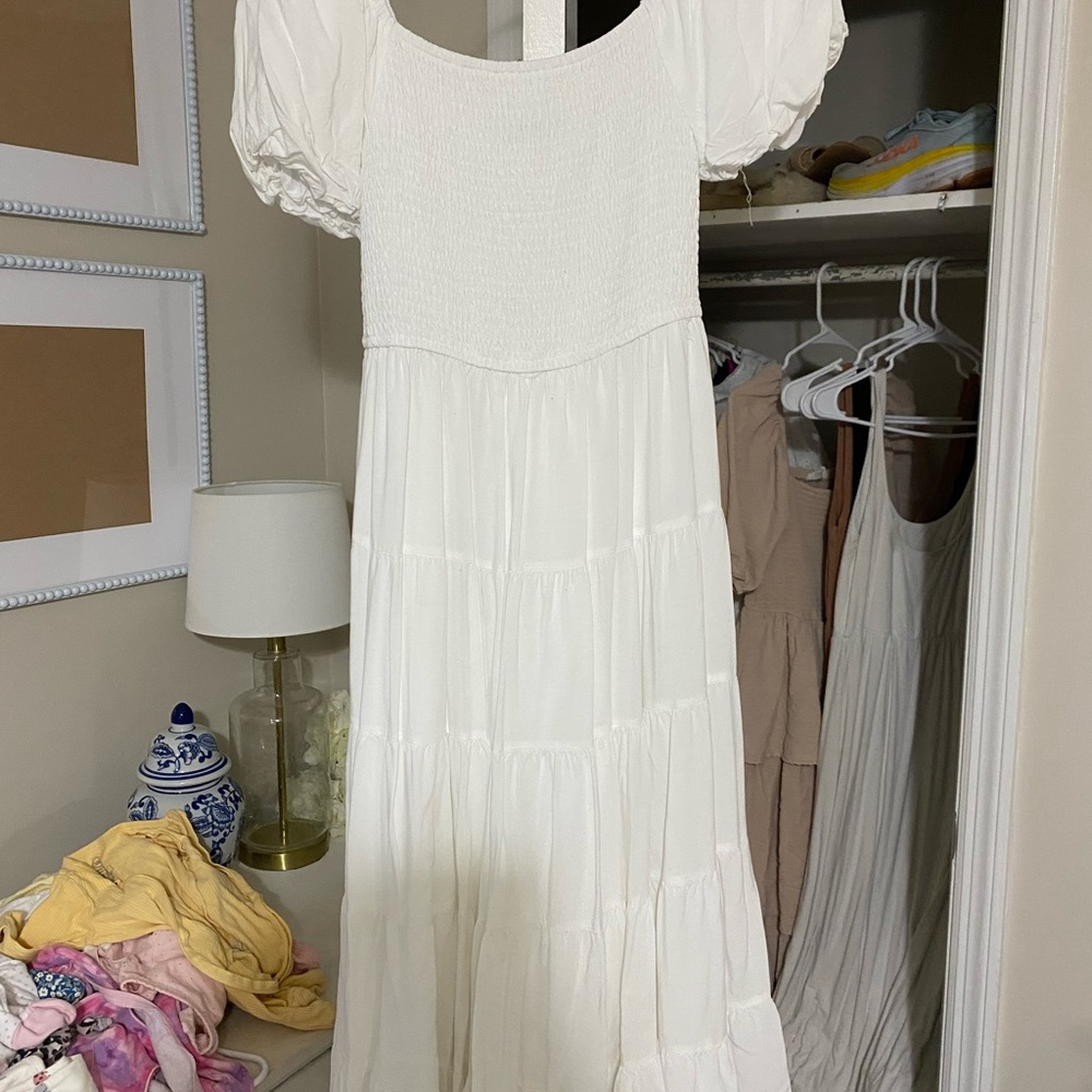 White Puff Sleeve Maxi Dress